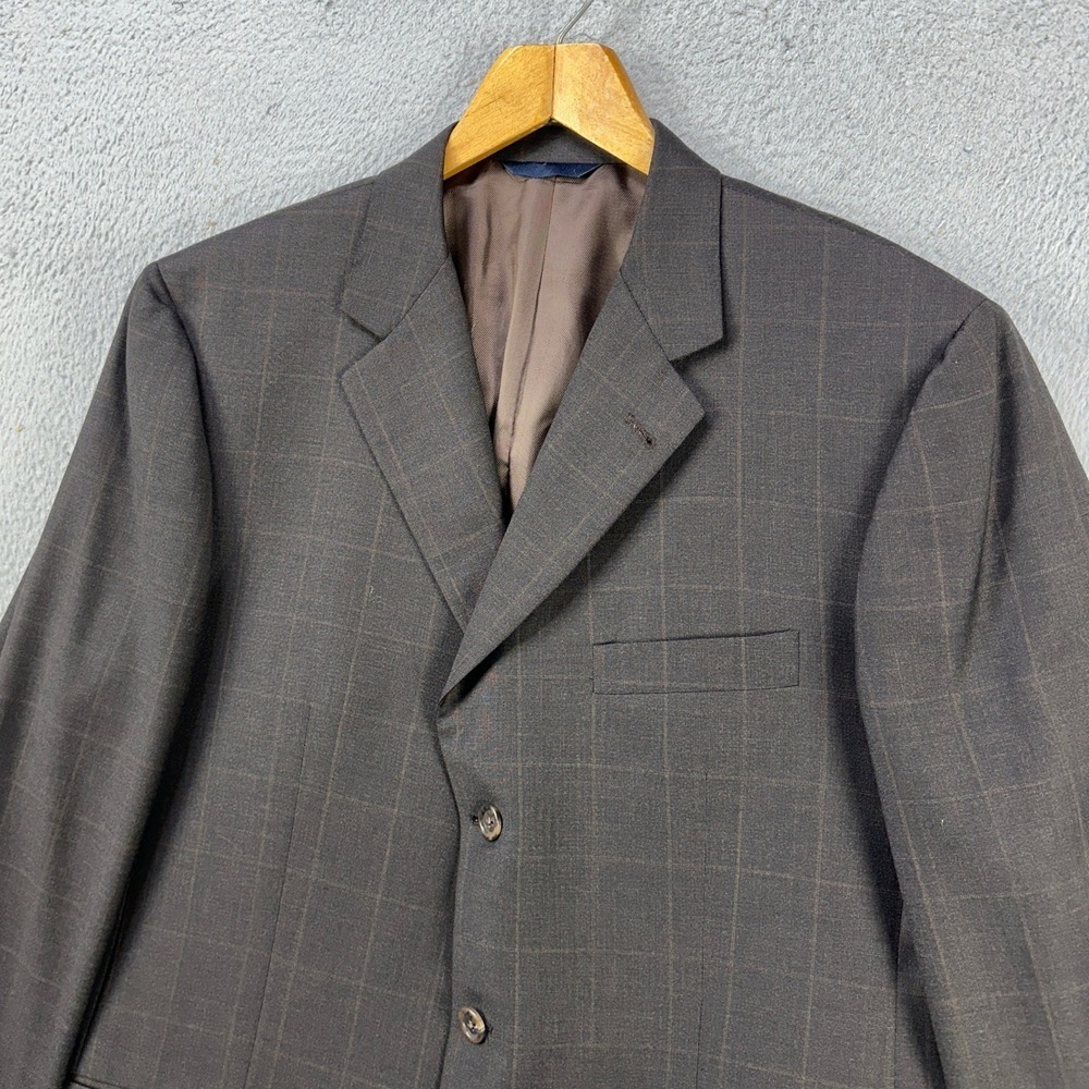 Burberry 100% Wool Blazer Sport Coat Mens 44 Long Black Plaid Office Long Sleeve